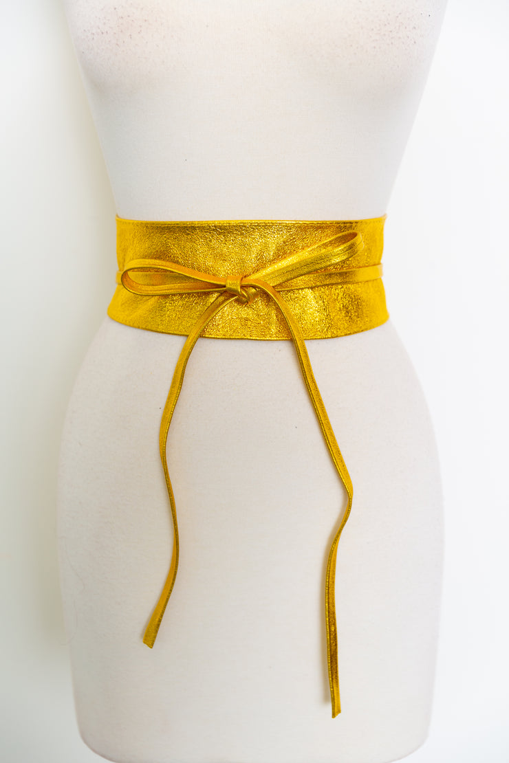 Metallic Italian Leather Wrap Belt “Citrine”