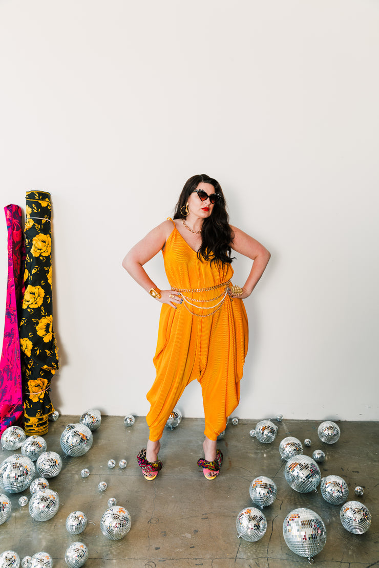 Poiret Jumpsuit in "Amber Yellow Slink"