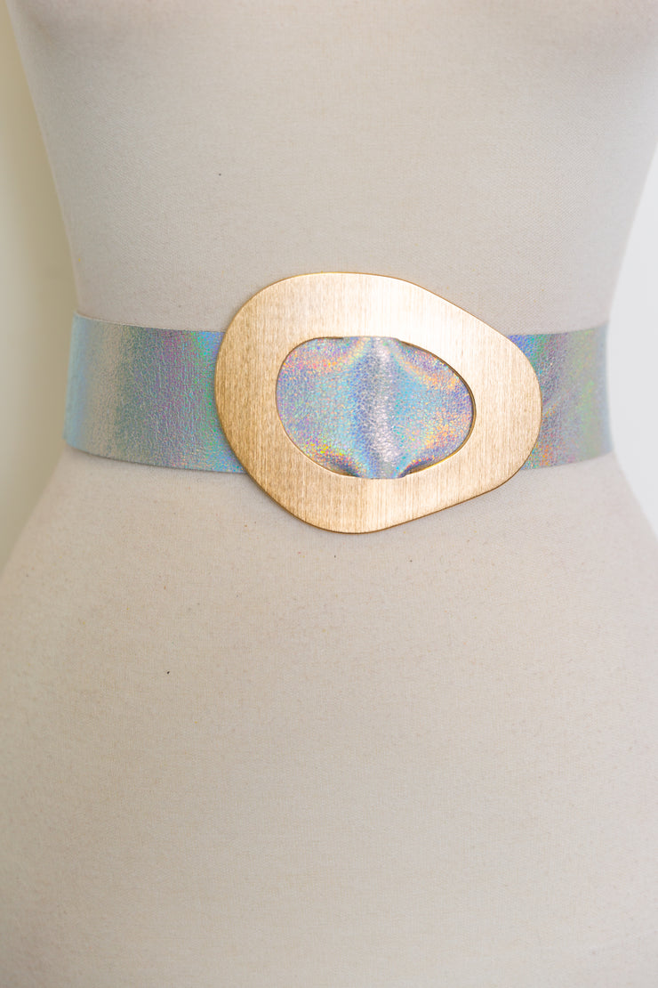 Metallic Italian Vegan Leather Oval Belt “AB”