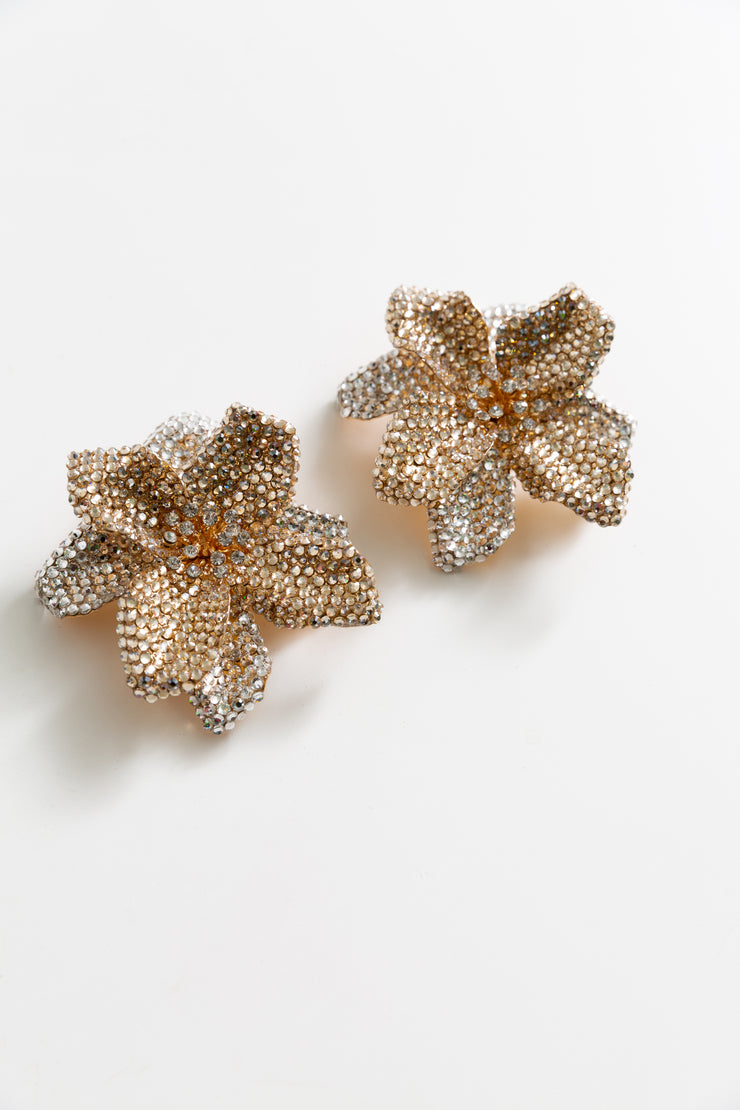 Handmade Swarovski Oversized Champagne Flower Earrings