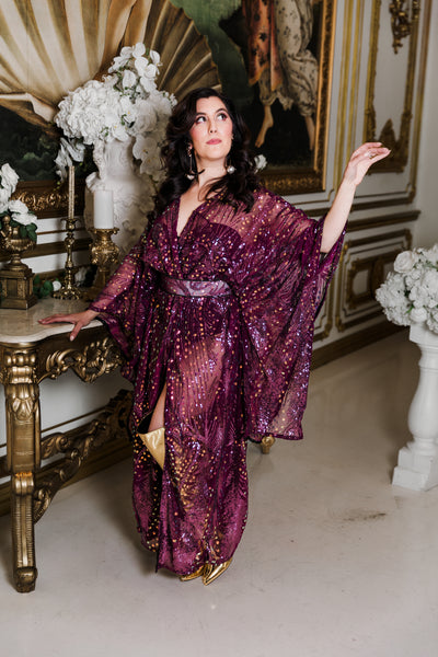 Bohémienne Kimono Robe “Stardust” (Aubergine) Runway Edition