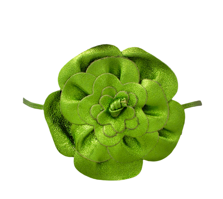 Metallic Italian Leather Flower Belt (Lime)