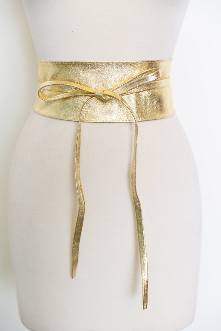 Metallic Italian Leather Wrap Belt “Gold”