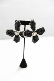 Handmade Swarovski Black Flower Earrings