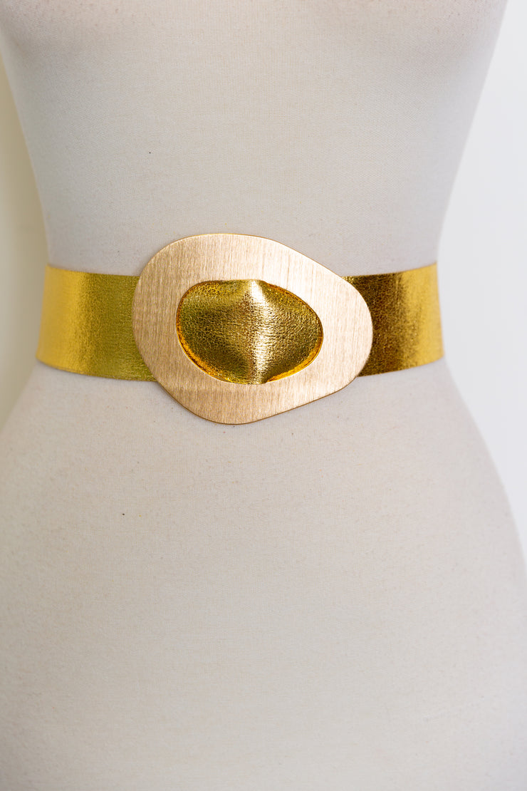 Metallic Italian Vegan Leather Oval Belt “Gold”