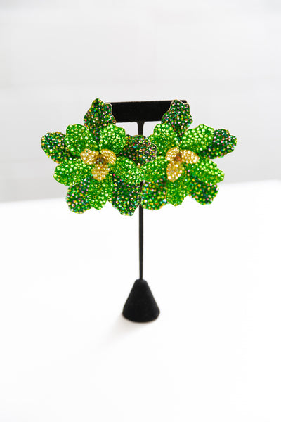 Handmade Swarovski Oversized Vitrail Green Flower Earrings