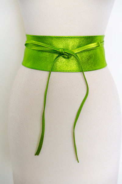 Metallic Italian Leather Wrap Belt “Green”