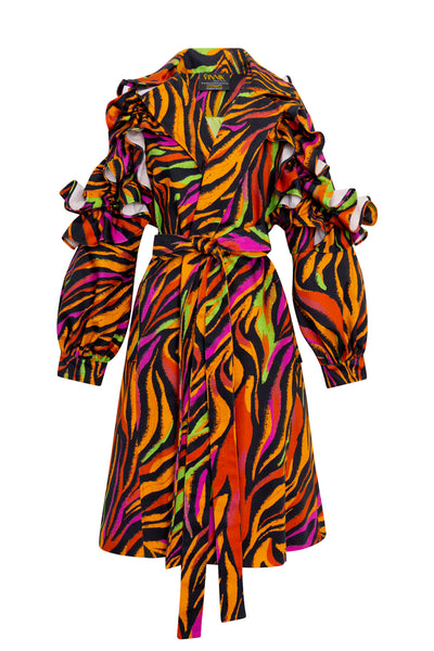 Ruffle Trench Coat in “Prisma Tigre"