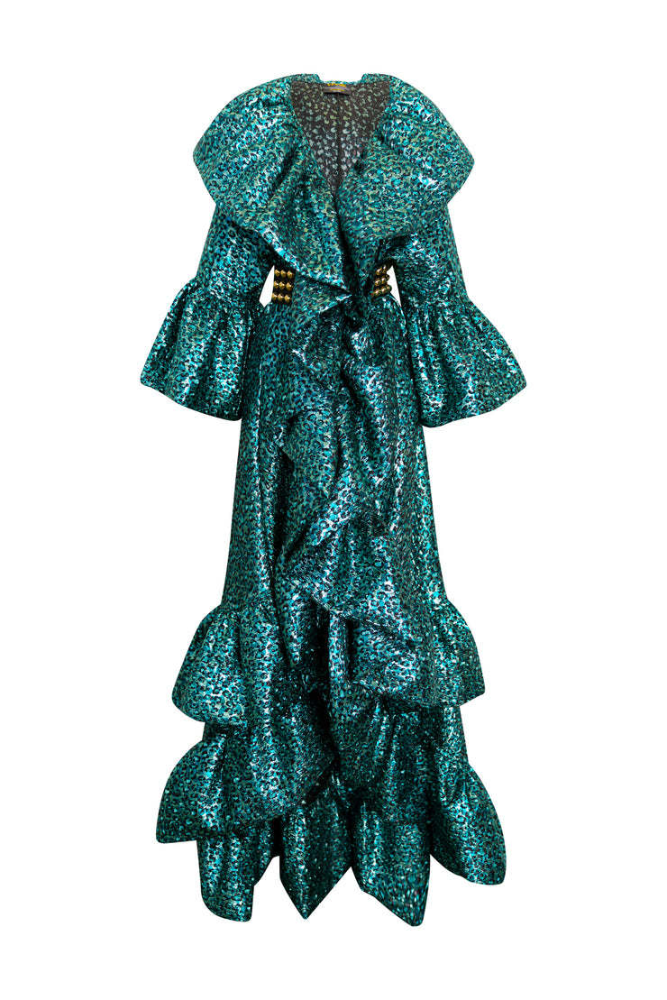 Manhattan Opera Coat Gown Custom in "Gattopardo Turquoise"