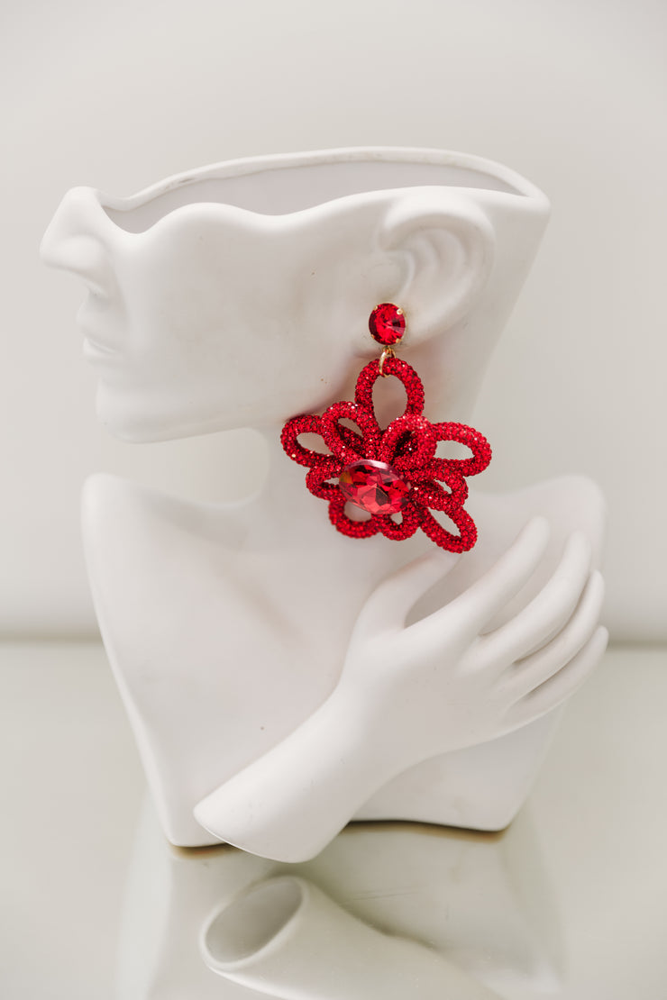 Hotfix Flower Earrings (Red)