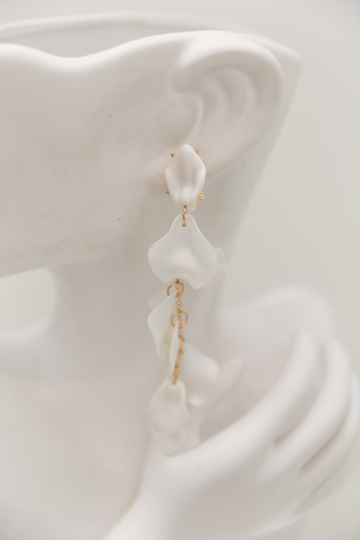 Long Petal Earrings (White)