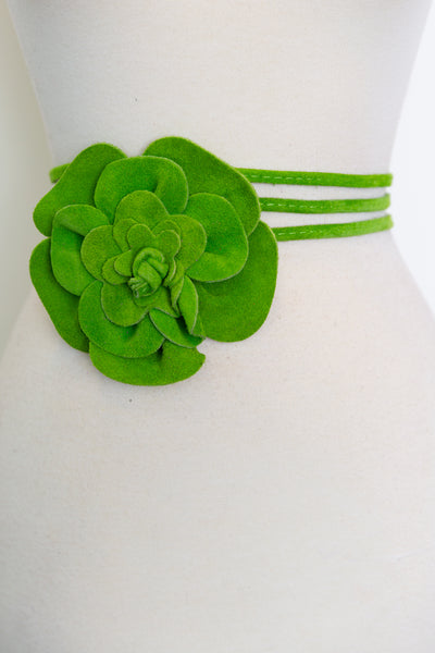 Italian Leather Flower Belt (Green)