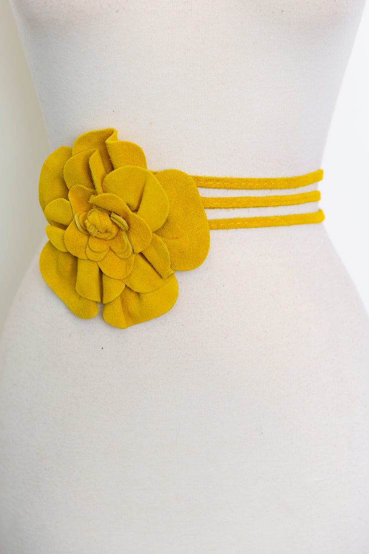 Italian Suede Flower Belt (Yellow)