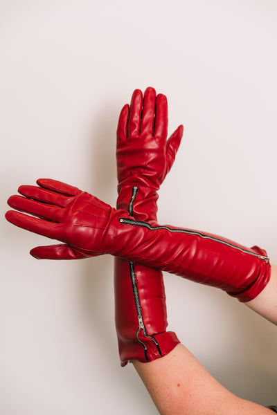 Vegan Leather Gloves (Red)