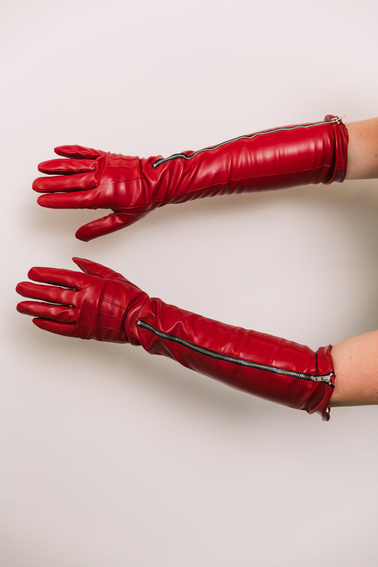 Vegan Leather Gloves (Red)