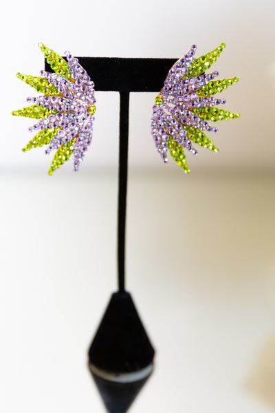 Handmade Swarovski Wings Earrings (Purple and Green)