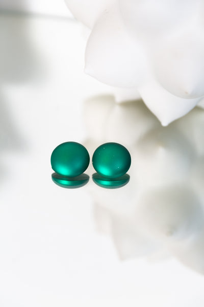 Emerald Button Earrings