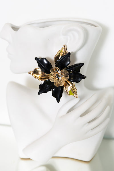 Oversized Black Flower Earrings