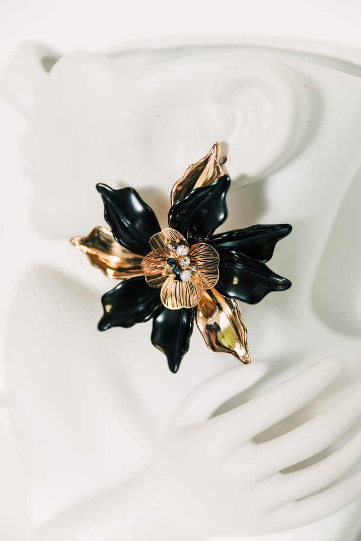 Oversized Black Flower Earrings