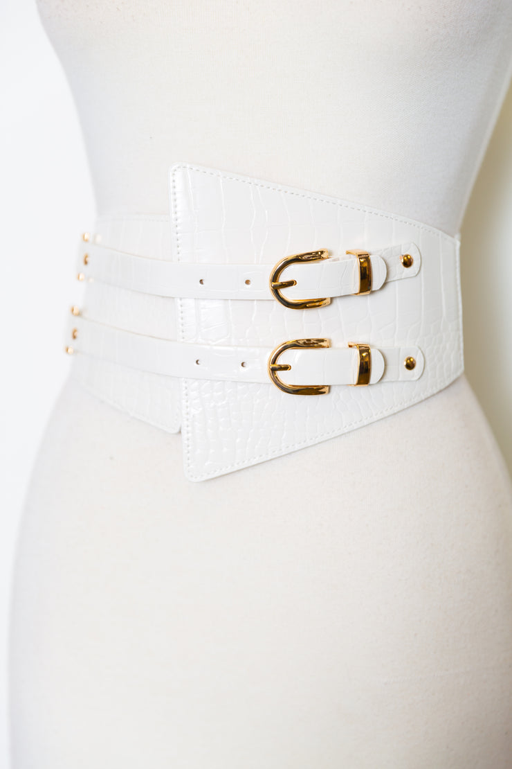 Vegan Leather Corset Belt (White)