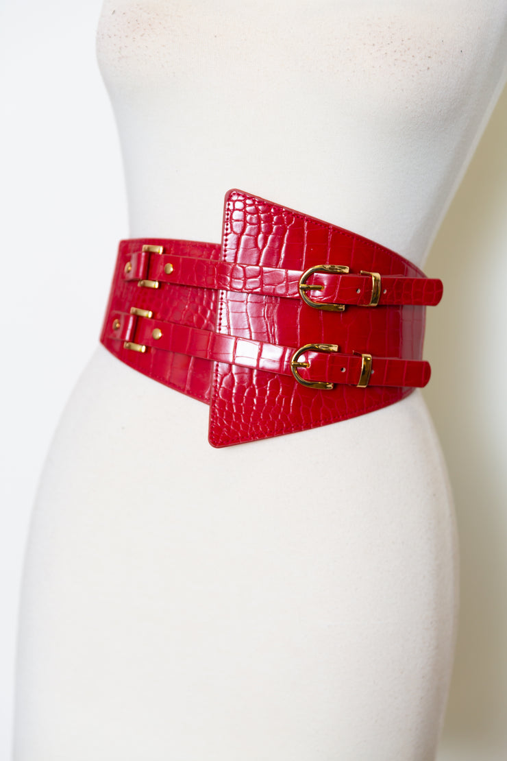 Vegan Leather Corset Belt (Red)