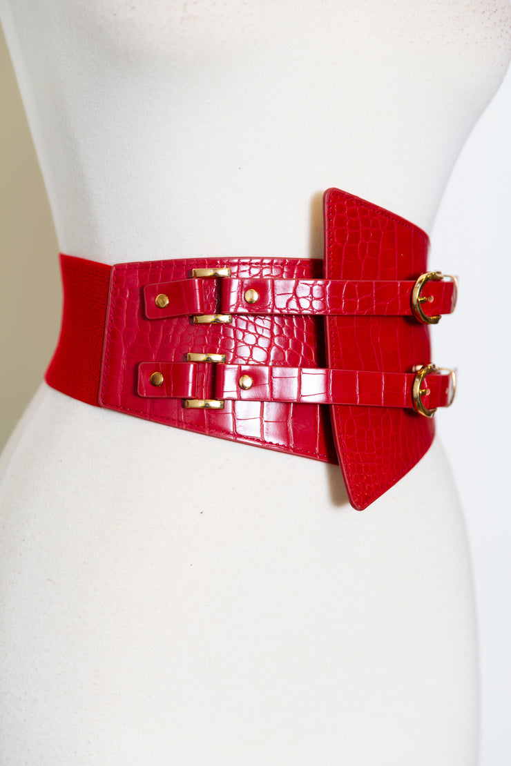 Vegan Leather Corset Belt (Red)