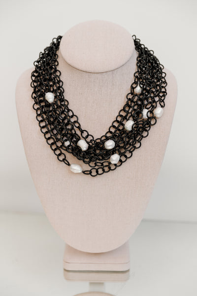 Escape From Paris: Many Chains & Freshwater Pearls Necklace