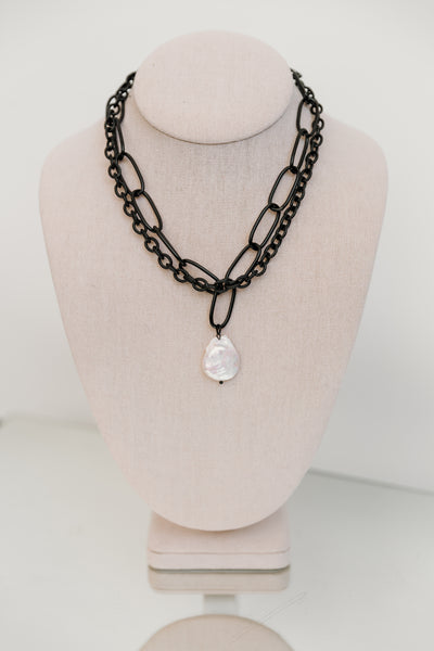 Escape From Paris: Double Black Chain and Pearl Necklace