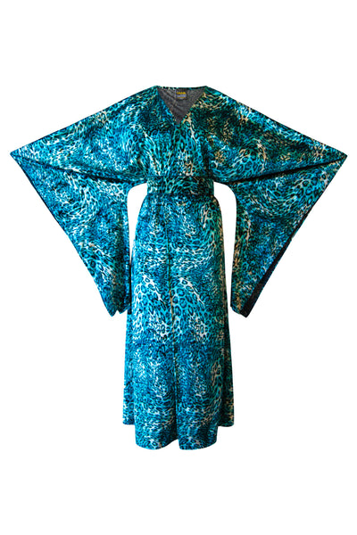 Bohémienne Kimono Robe “Turquoise Leopard Velvet"