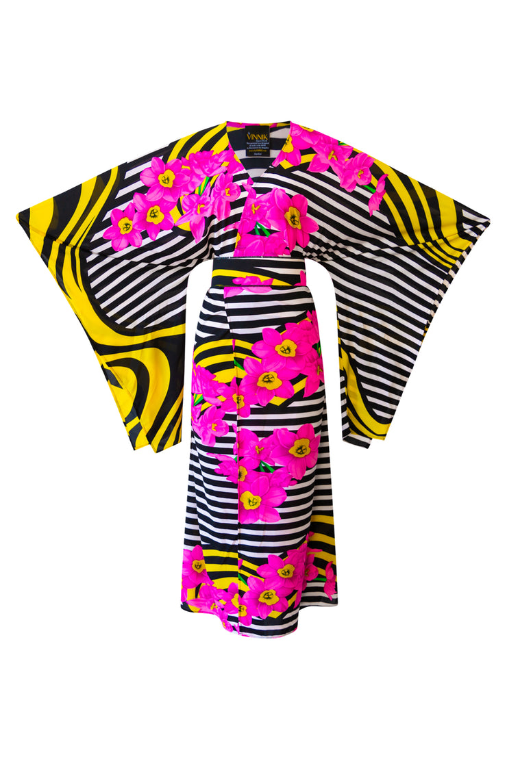 Bohémienne Kimono Robe “Stripes and Fleurs"