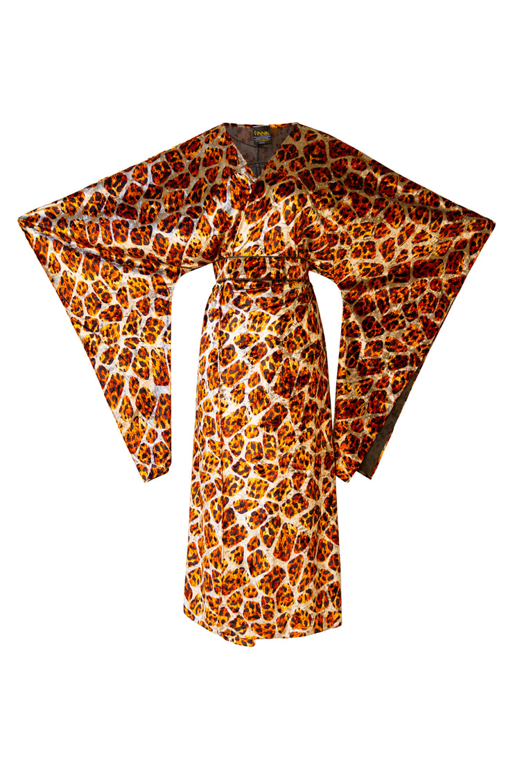 Bohémienne Kimono Robe “Shrimp Leopard" Velvet (Light)