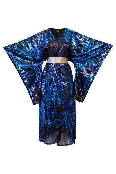 Bohémienne Sequin Kimono Robe “Lady Sapphire Noir” Navy (Runway Edition)