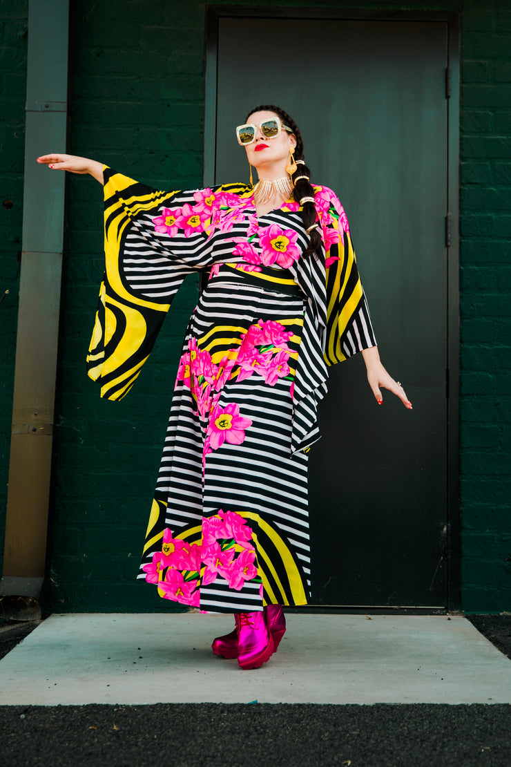 Bohémienne Kimono Robe “Stripes and Fleurs"