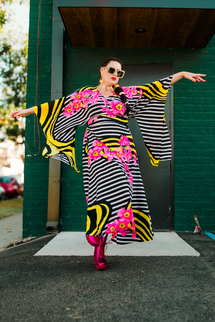 Bohémienne Kimono Robe “Stripes and Fleurs"