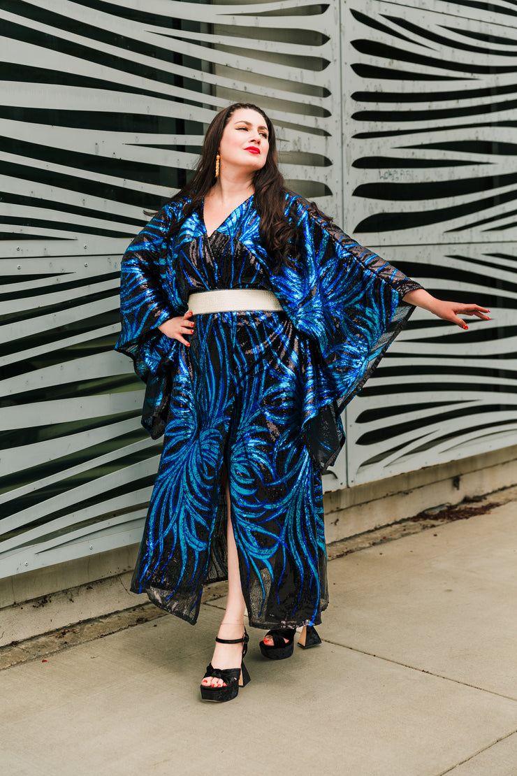 Bohémienne Sequin Kimono Robe “Lady Sapphire Noir” Navy (Runway Edition)