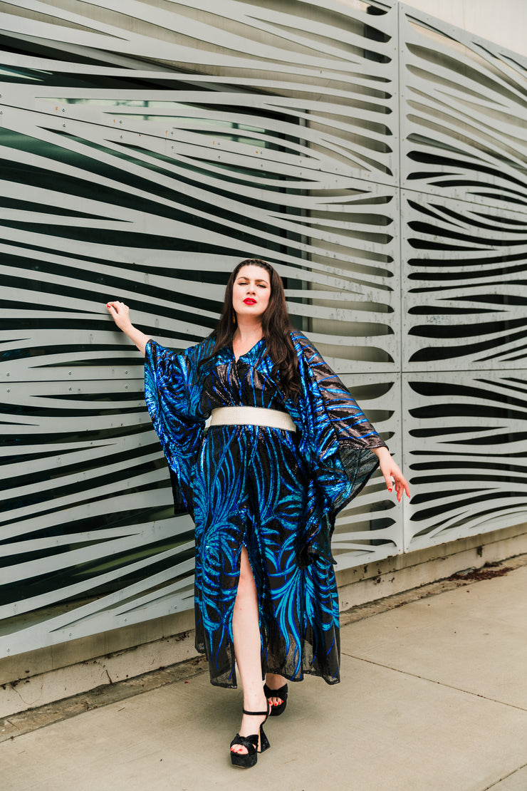 Bohémienne Sequin Kimono Robe “Lady Sapphire Noir” Navy (Runway Edition)