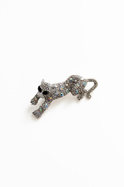 Jaguar Rhinestone Brooch  (Silver)