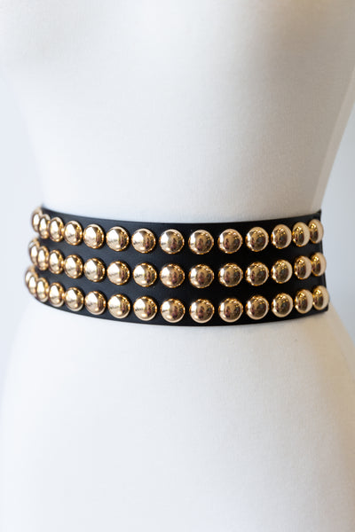 Stud Leather Belt (Gold)