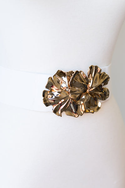 Gold Flower Belt (White)