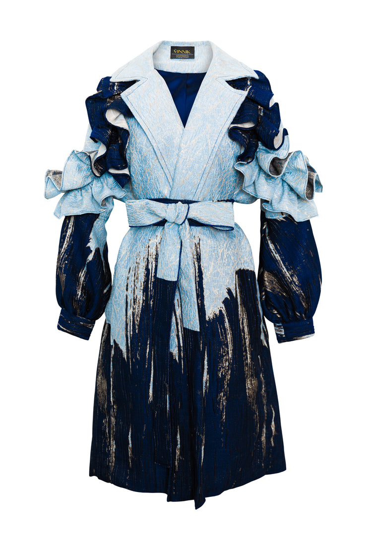 Ruffle Trench Coat in “Inchiostro Blue"