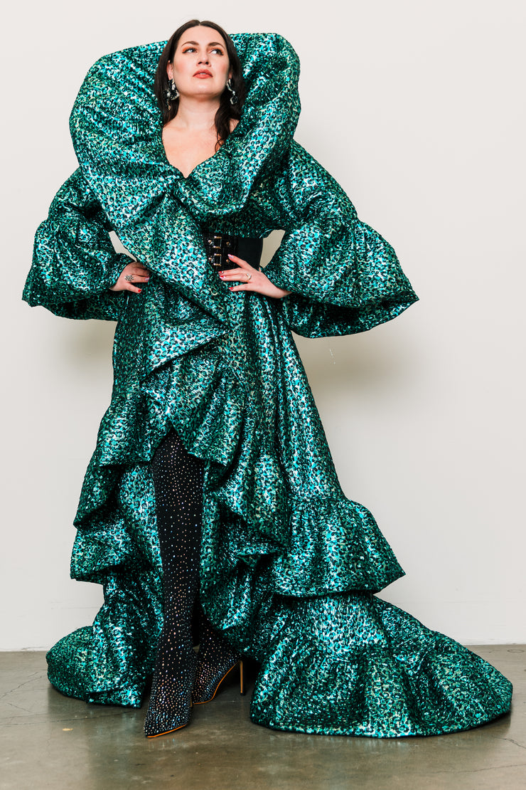 Manhattan Opera Coat Gown Custom in "Gattopardo Turquoise"