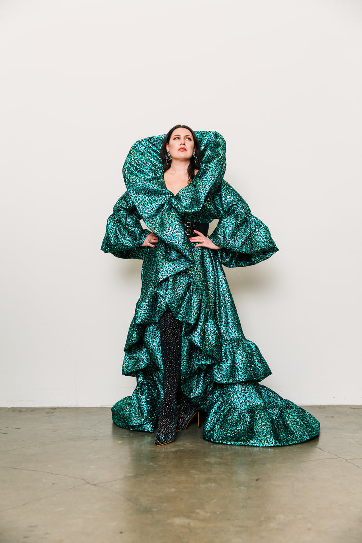 Manhattan Opera Coat Gown Custom in "Gattopardo Turquoise"