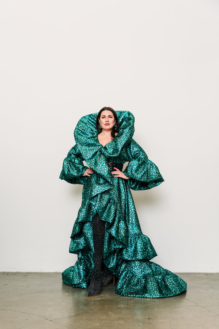 Manhattan Opera Coat Gown Custom in "Gattopardo Turquoise"