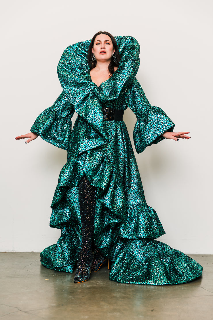 Manhattan Opera Coat Gown Custom in "Gattopardo Turquoise"