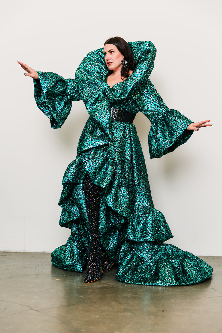 Manhattan Opera Coat Gown Custom in "Gattopardo Turquoise"